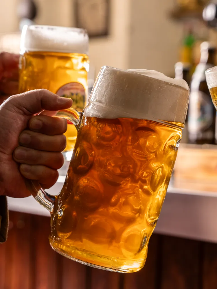 Brindis con jarras de un litro de cerveza alemana en Leinerhaus, Malasaña (Madrid)